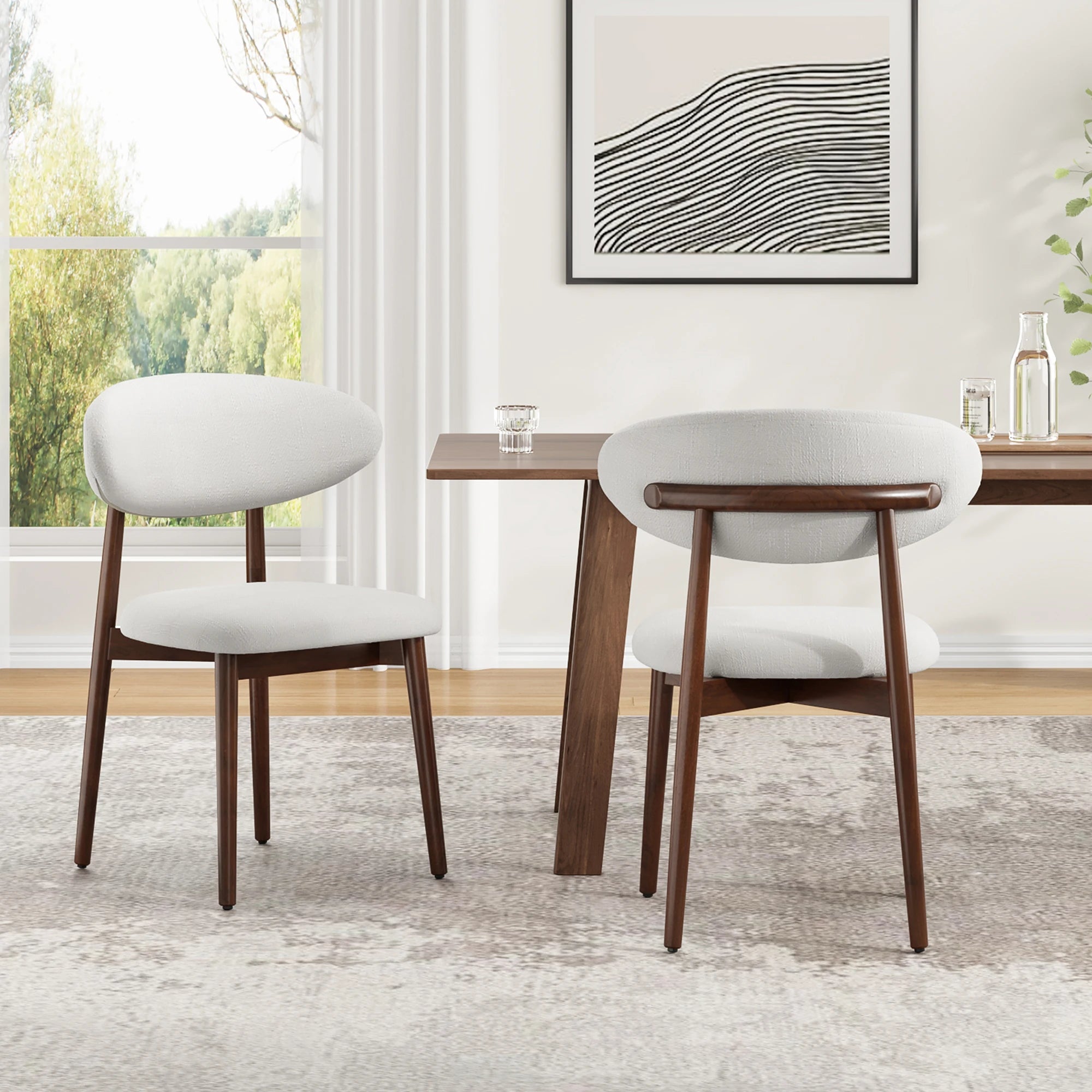 Upholstered solid wood dining chairs set of two