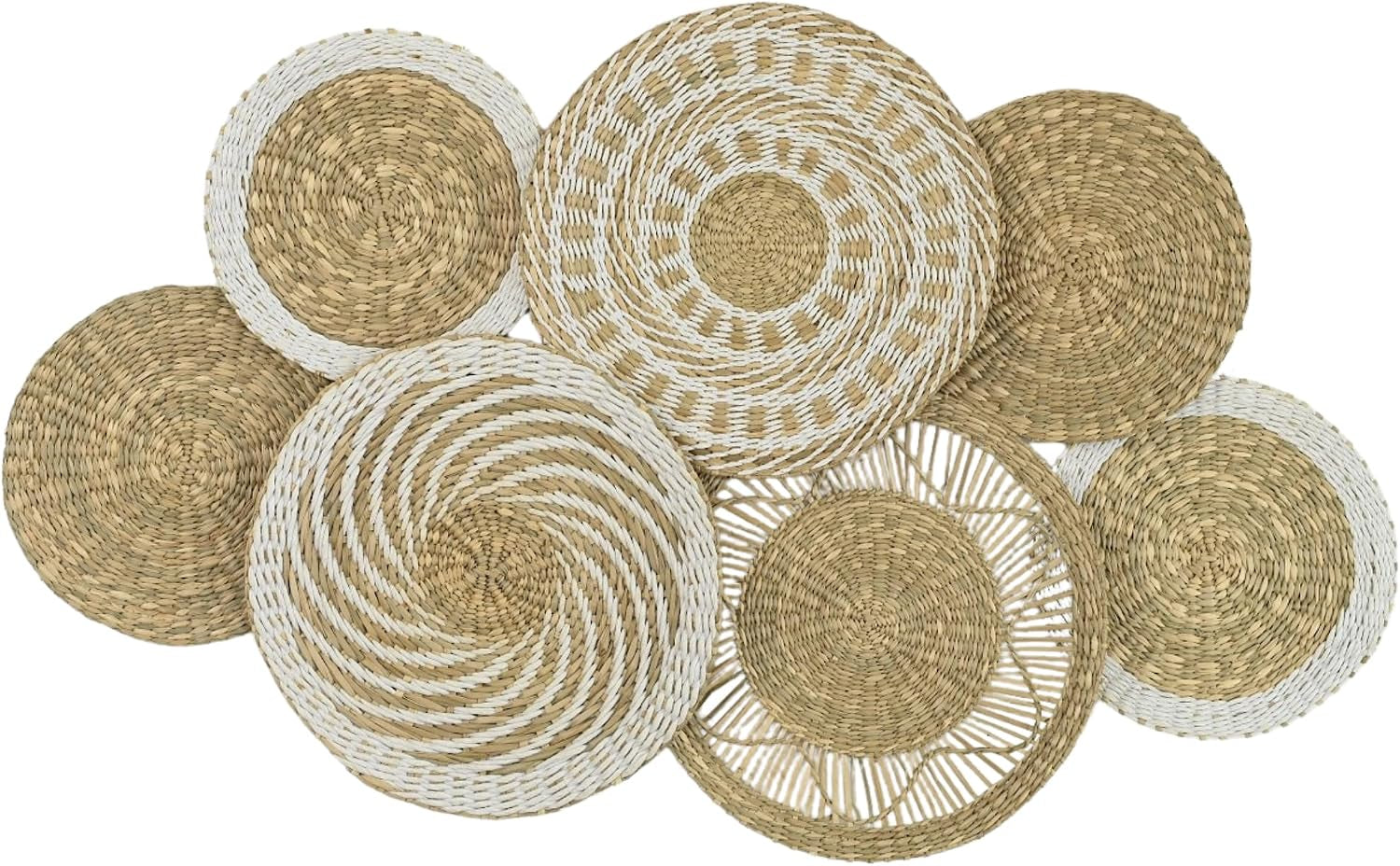 Wicker Wall Decor Set, Seagrass Woven Plates, Medium, Farmhouse | Natural Seagrass Plates That Are Flat and Light Enough for a Living Room or Bedroom Feature