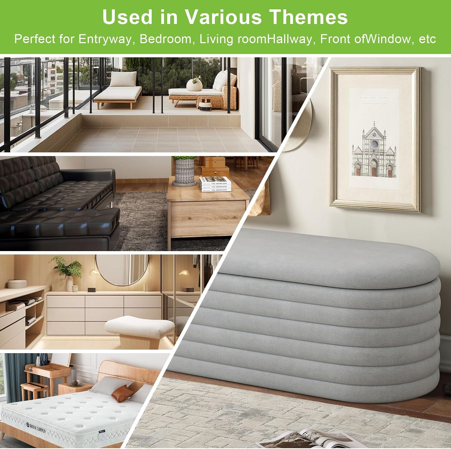 Storage Ottoman Bench,Chenille Upholstered Fabric Storage Bench for Bedroom End of Bed,Oval Ottoman with Storage & Safty Hinges,Entryway Bench for Living Room,Hallway,Front of Window,40"
