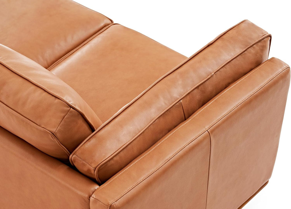 Valencia Artisan Full Leather Sofa 88” - Pure Full Italian Nappa Leather Couch, Solid Wood Accent, Ultimate Comfort, Cognac Tan