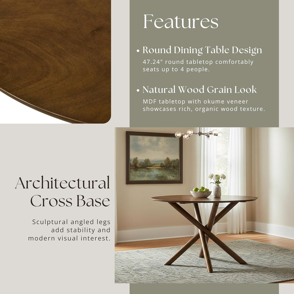Arnott round Dining Table, Walnut Finish