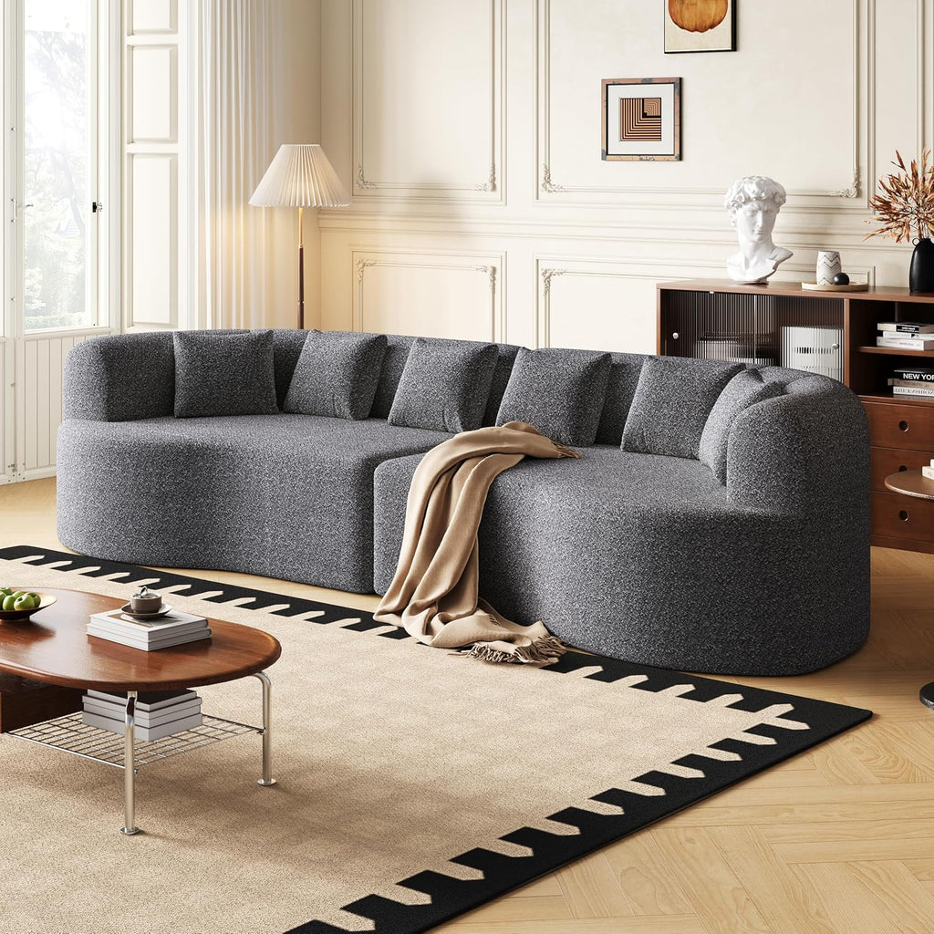 106.3" Curved Sectional Sofa, Oversized Cloud Couch with 6 Pillows, | Deep Seat Sofa for Living Room, Guest, Bedroom, No Assembly Required, Gray