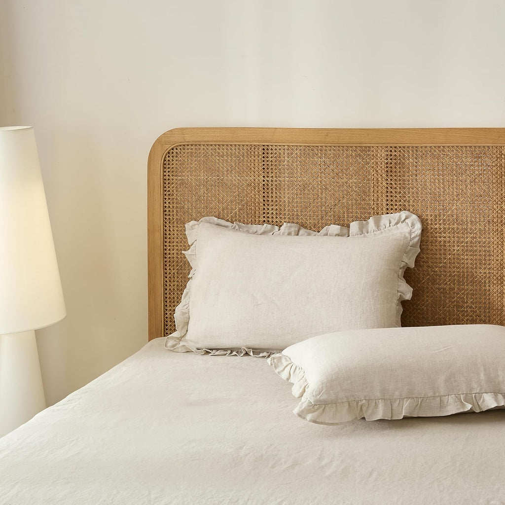 100% French Linen Queen Duvet Cover Set, Organic Linen | Organic French Linen 3PC Duvet Cover Set,Cooling for Hot Sleepers,Moisture Wicking Durable,Ruffle Pillow Shams,Natural Linen