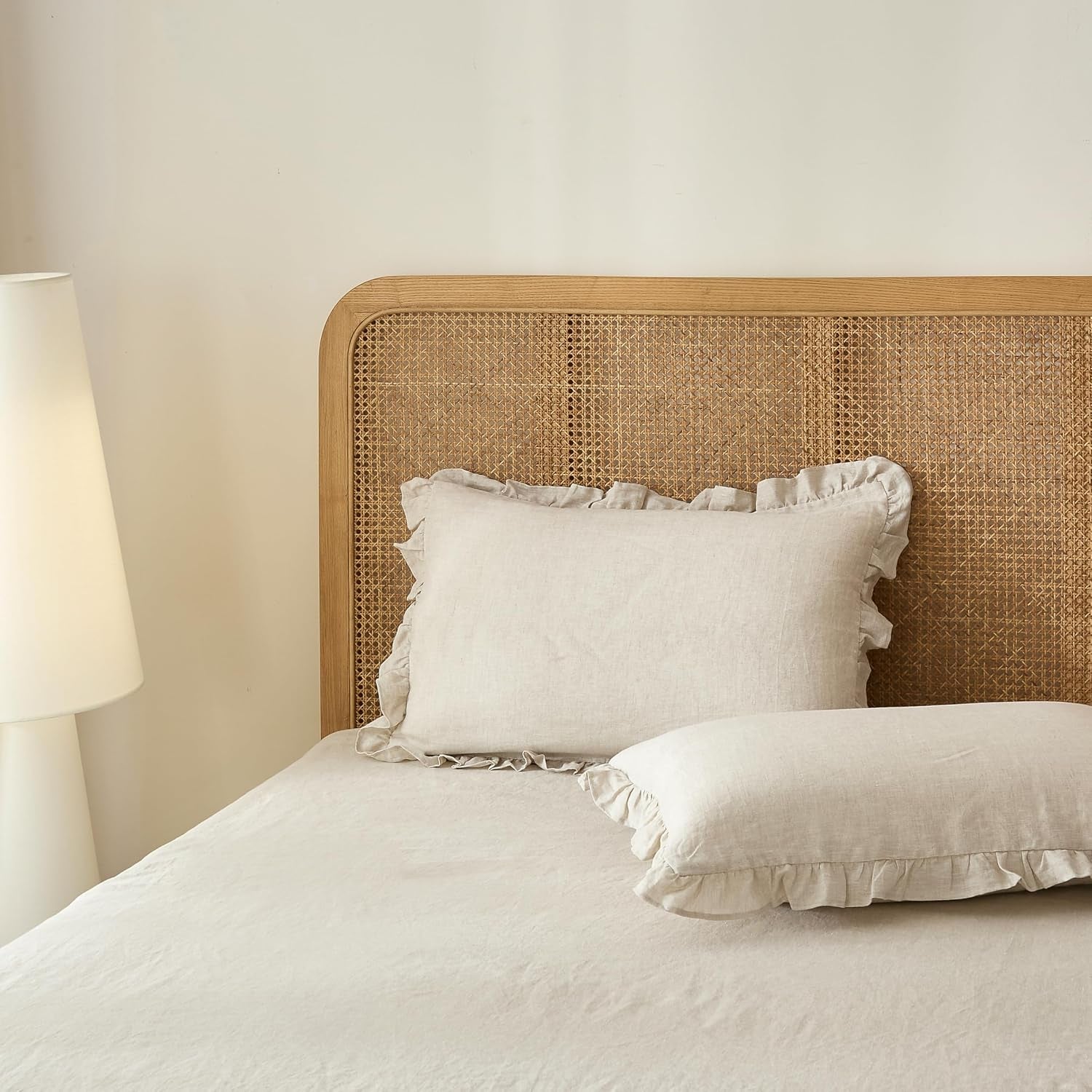 100% French Linen Queen Duvet Cover Set, Organic Linen | Organic French Linen 3PC Duvet Cover Set,Cooling for Hot Sleepers,Moisture Wicking Durable,Ruffle Pillow Shams,Natural Linen