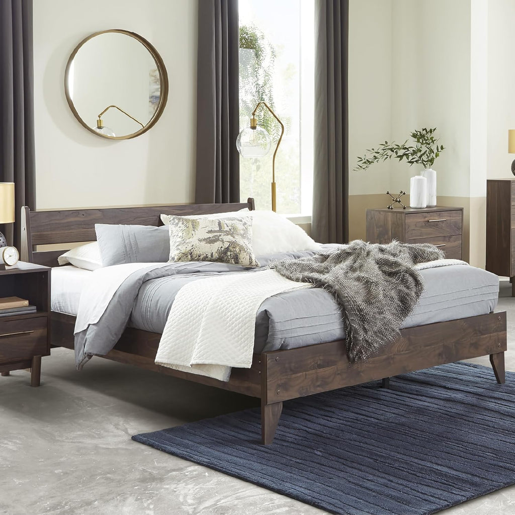 Signature Design by Ashley Calverson Queen Size Bed Frame with Headboard | Mocha Brown Engineered Wood, No Box Spring Needed, 600 Lb Capacity, 7-Inch Under-Bed Space