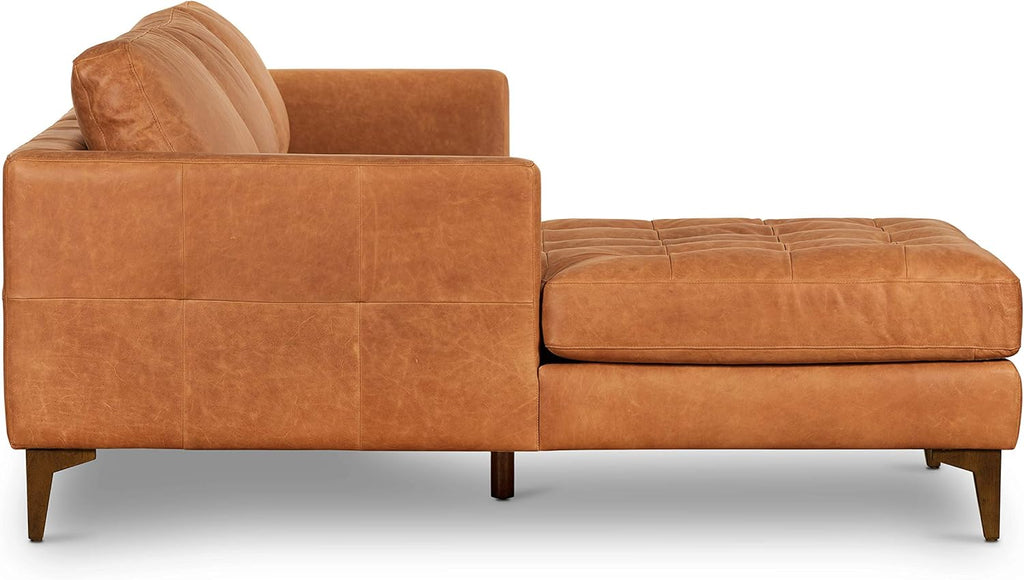 POLY & BARK Calle Left-Facing Sectional Sofa, Full-Grain Pure-Aniline Italian Leather, Cognac Tan, Solid Wood Legs
