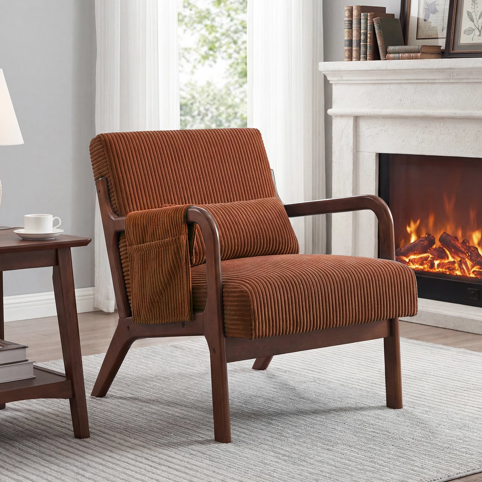 Mid-Century Solid Wood Frame Office Chair Ergonomic Armchair with Lumbar Pillow High Backrest Heavy Capacity for Office