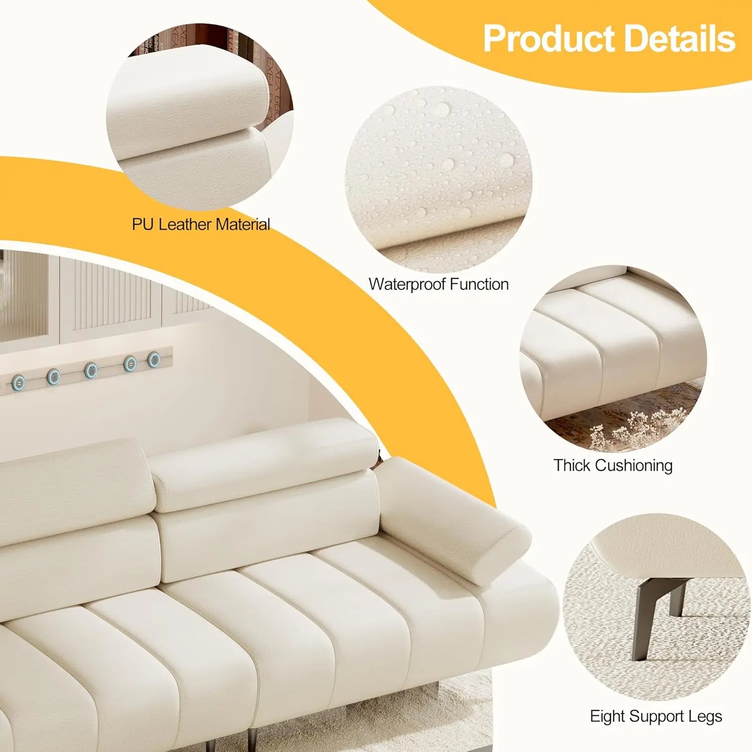 3 Seater Sofa Bed, Convertible Futon Sleeper Sofa with Reclining Faux Leather Couch, Split Modular Design, Adjustable Armrests & Headrests
