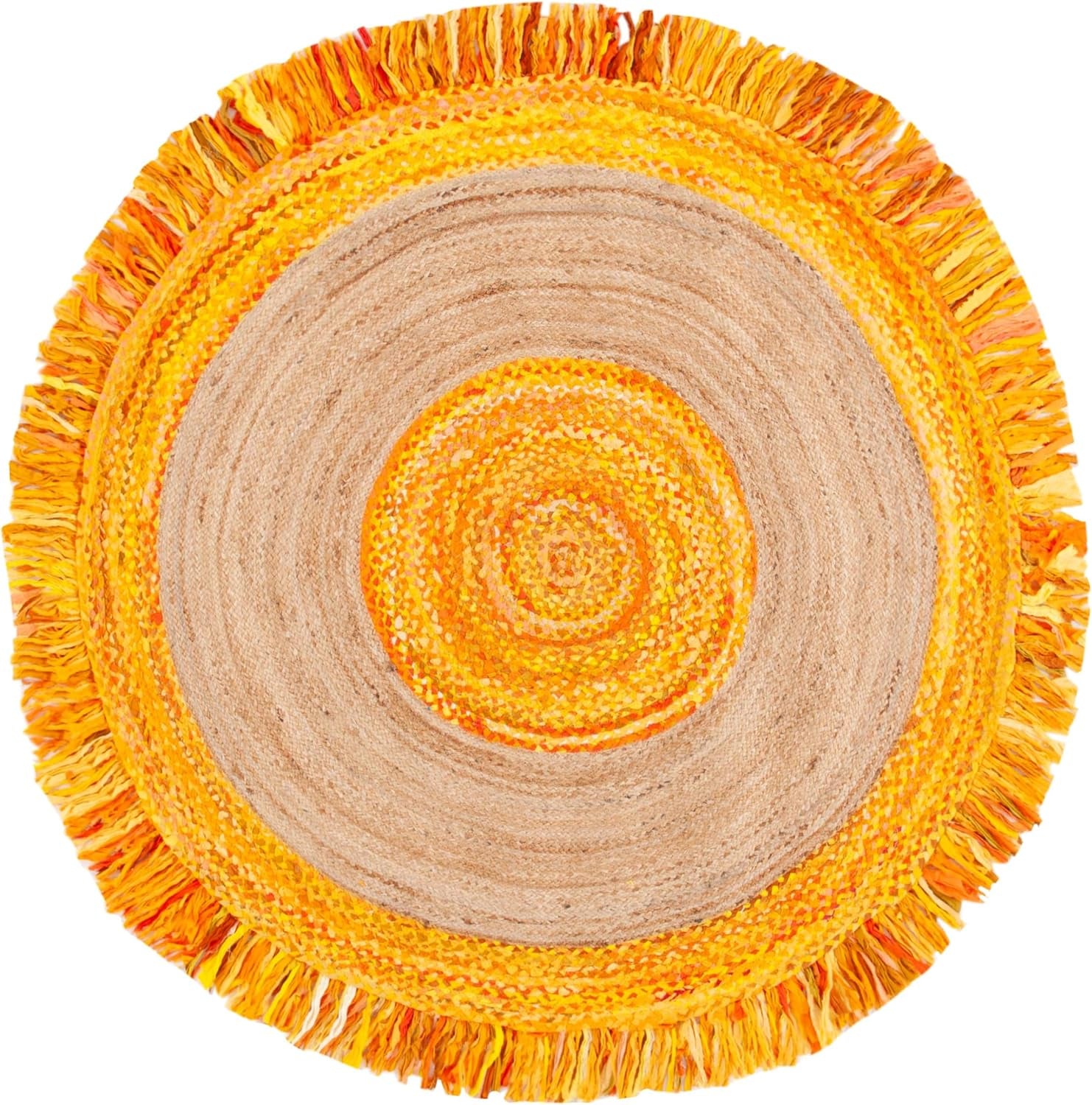 SAFAVIEH Cape Cod Collection 5' round Gold / Natural CAP701D Handmade Boho Fringe Jute & Cotton Area Rug