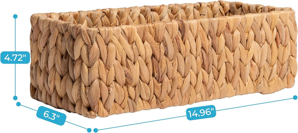 Hand-Woven Storage Baskets, Decorative Water Hyacinth Wicker Baskets for Paper Towel Organizing, 14.9"L X 6.3"W X 4.7"H, 2-Pack