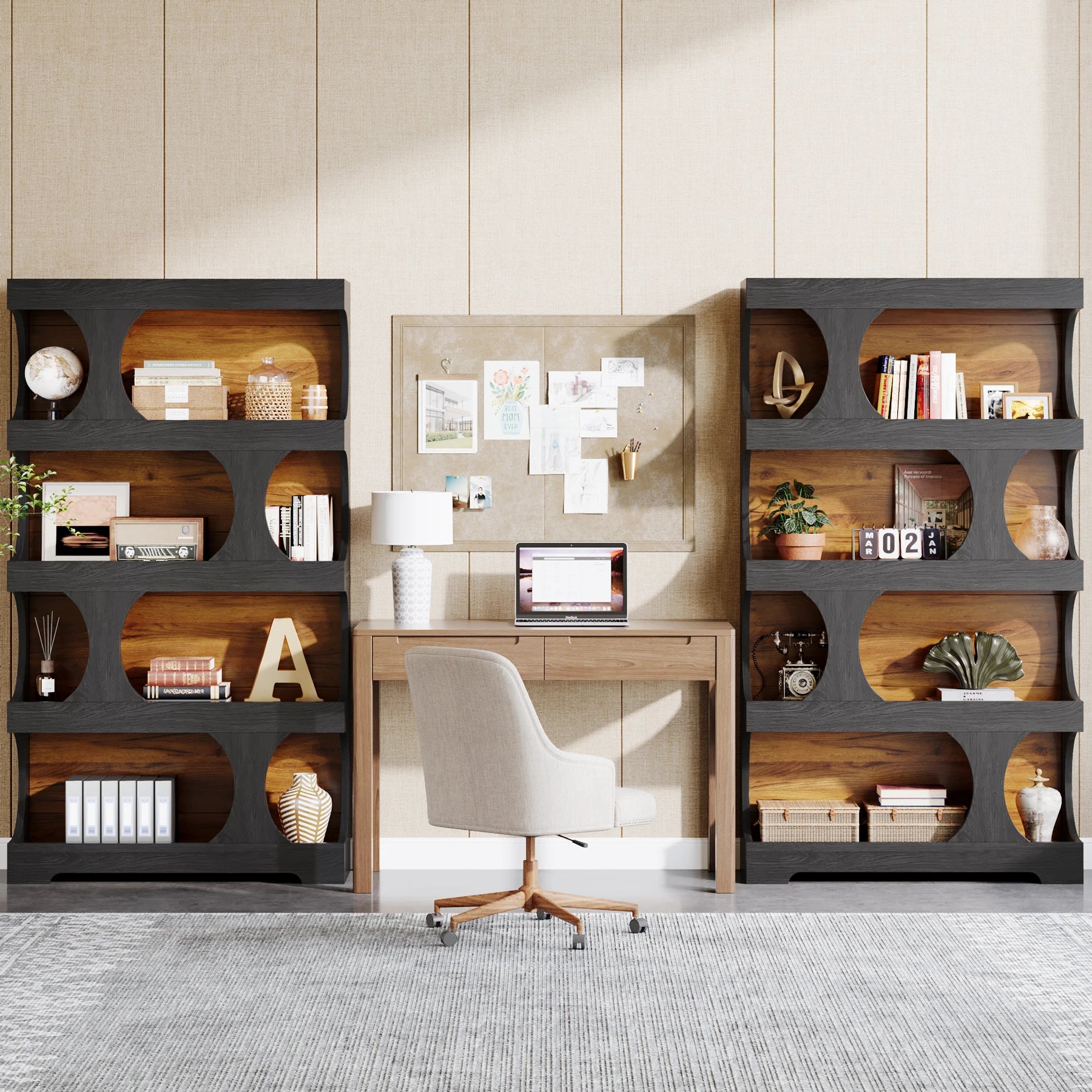 71" Tall Bookcase, 4-Tier S-Shaped Bookshelf, Wood Decorative Storage Shelving, Modern Freestanding Display Shelves