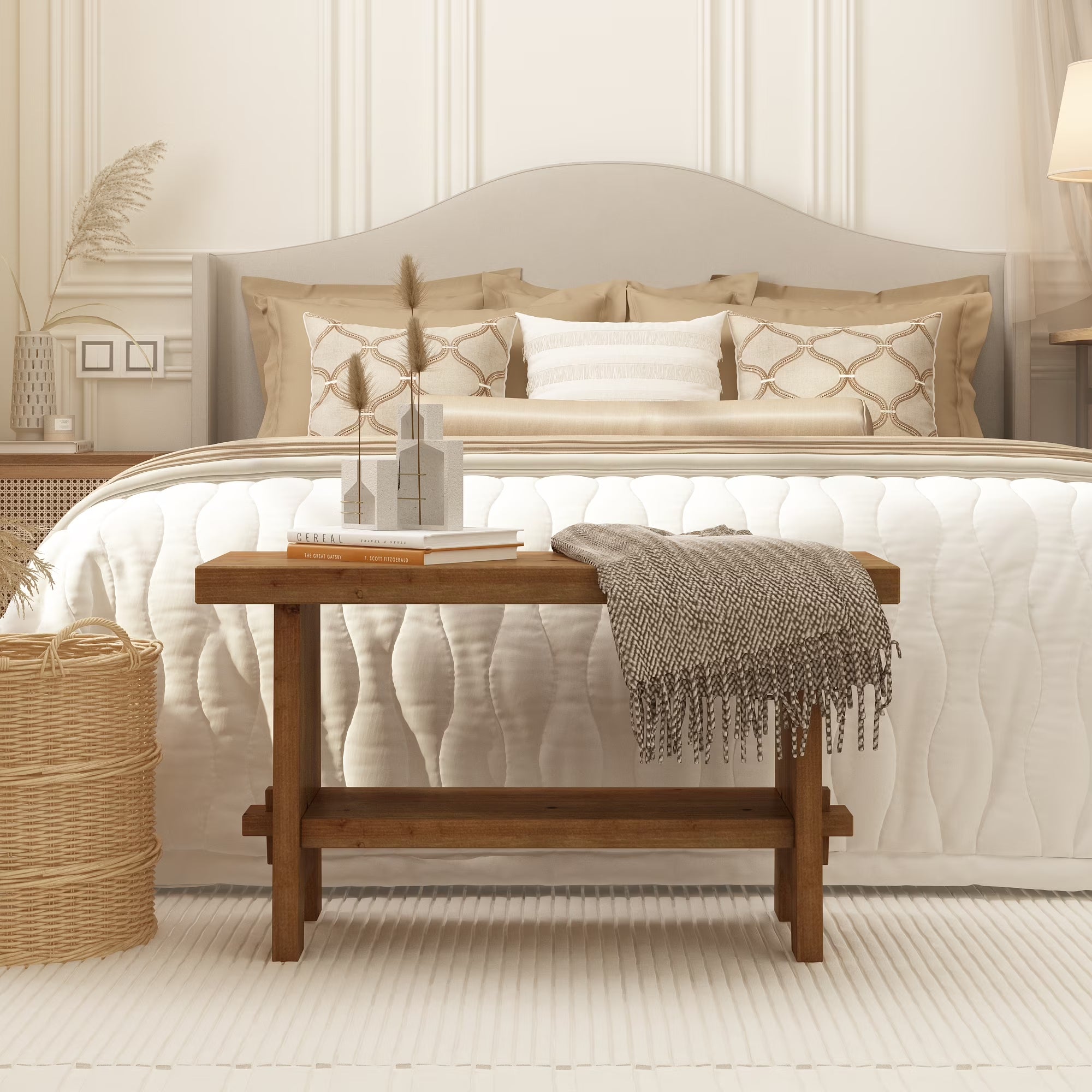 31.5'' Farmhouse Solid Wood Entryway Bench, Small Shoe Bench with Shelf for Indoor Bedroom