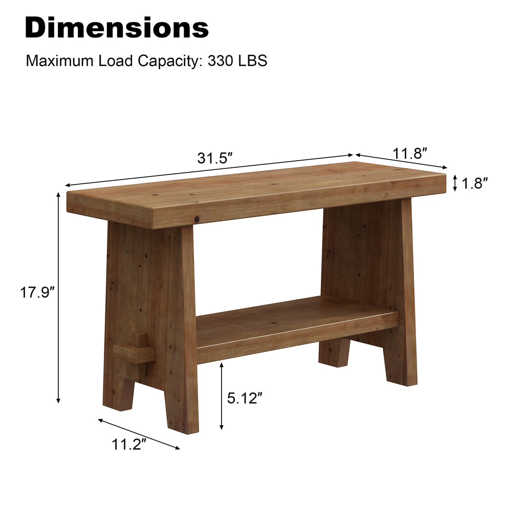 31.5'' Farmhouse Solid Wood Entryway Bench, Small Shoe Bench with Shelf for Indoor Bedroom