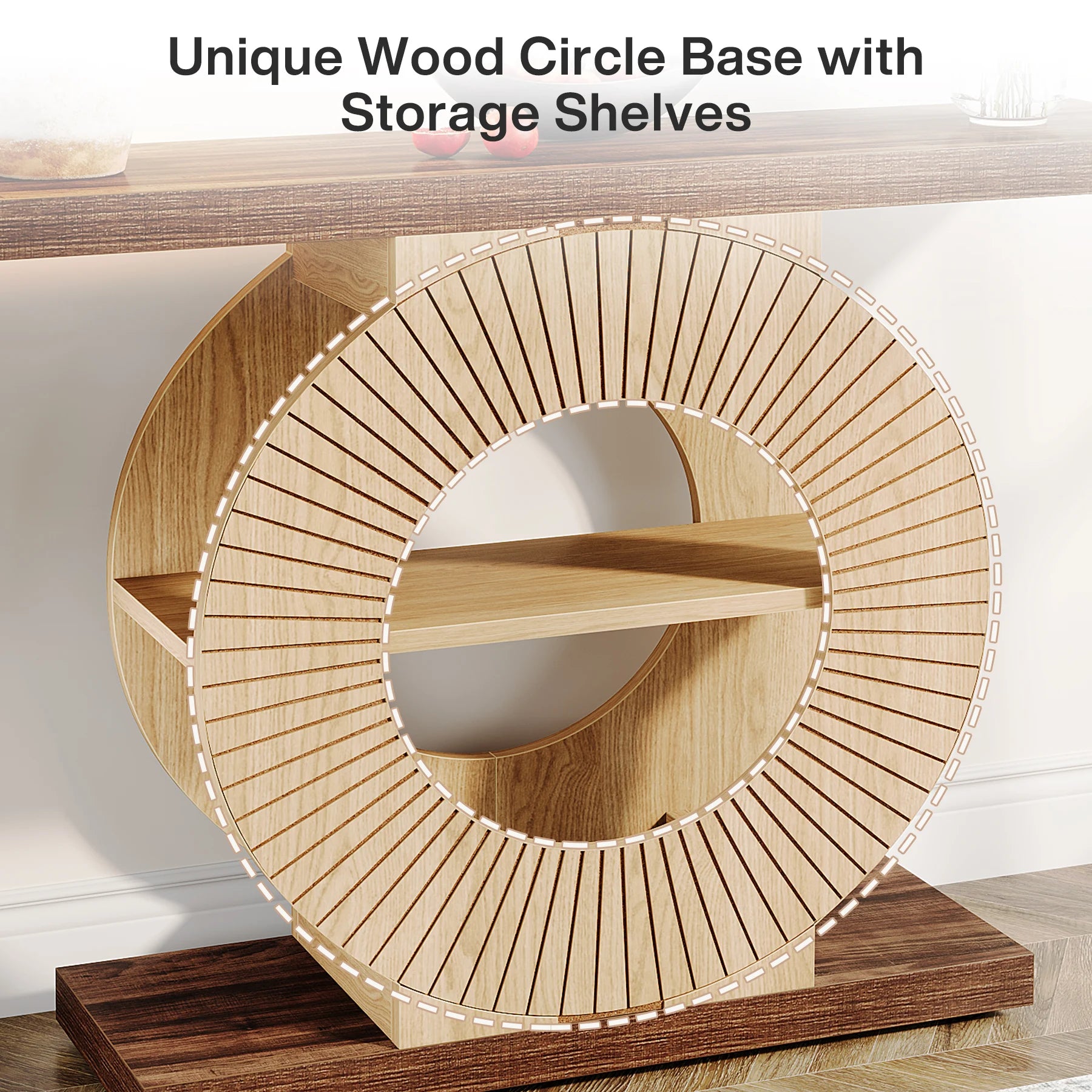 Console Table with Storage, Entryway Sofa Table with Shelves and Circle Base for Living Room Hallway