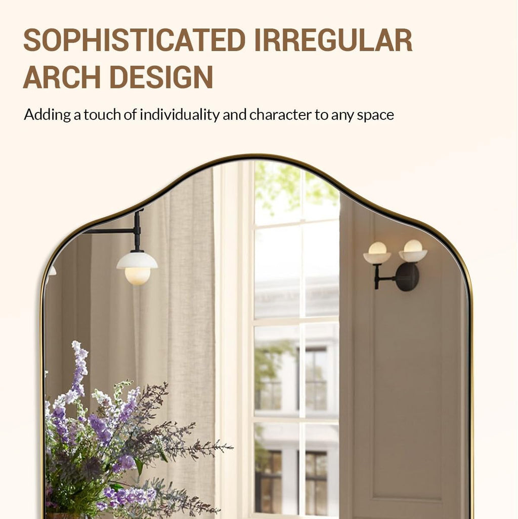 Brushed gold scalloped arched wall mirror