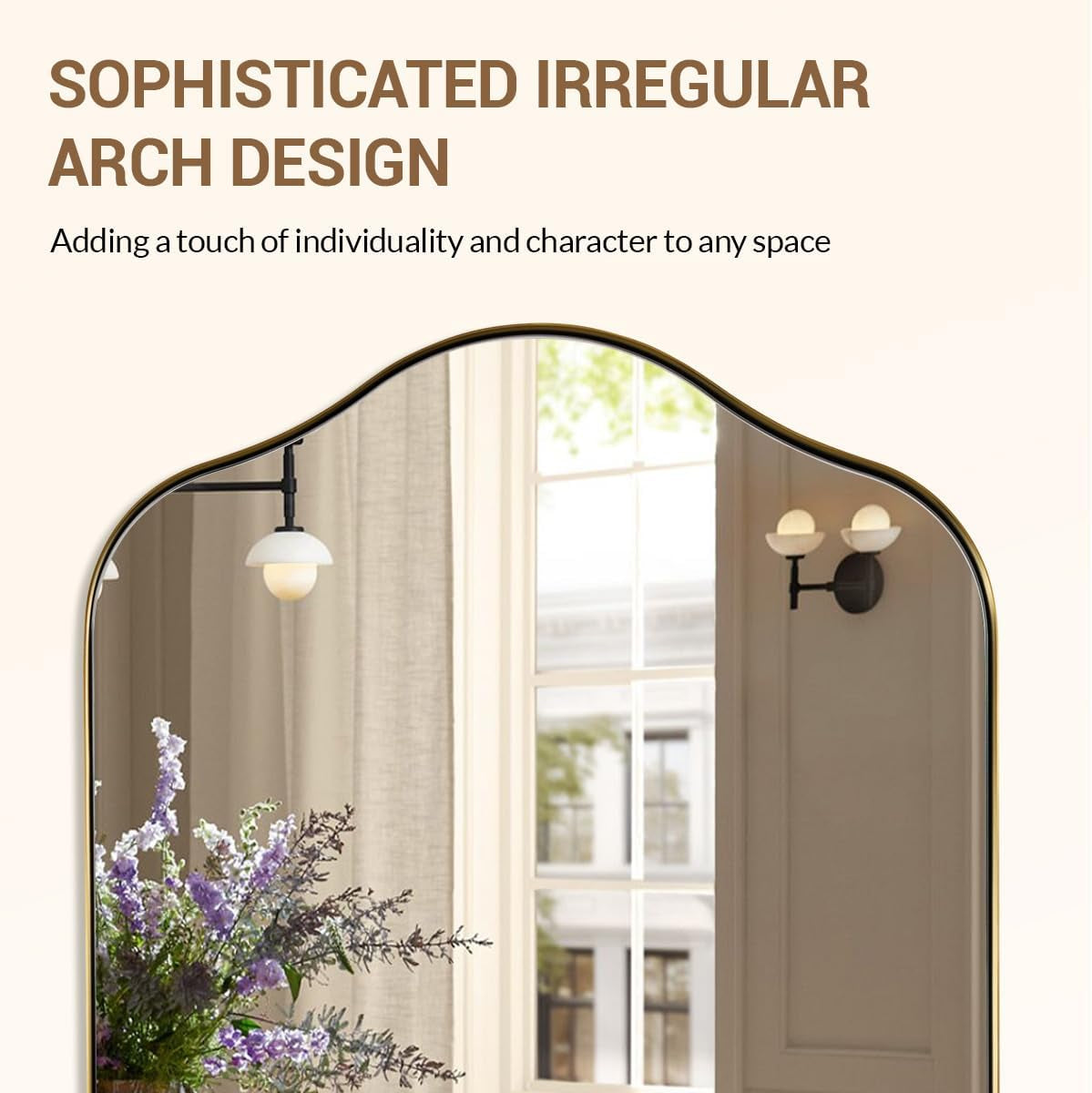 Brushed gold scalloped arched wall mirror