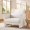 Modern Accent Chair, Boucle Upholstered Armchair for Living Room, Mid-Century Lounge Chair, Comfy Single Sofa for Bedroom, Ivory
