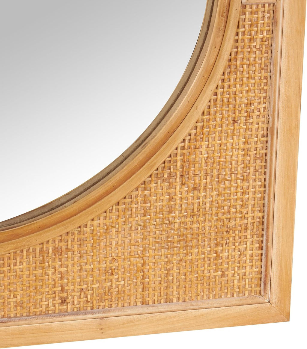 Deco 79 Rattan Room Wall Mirror Entryway Mirror with Oval Center, Wall Mounted Mirror 22" X 1" X 42", Brown