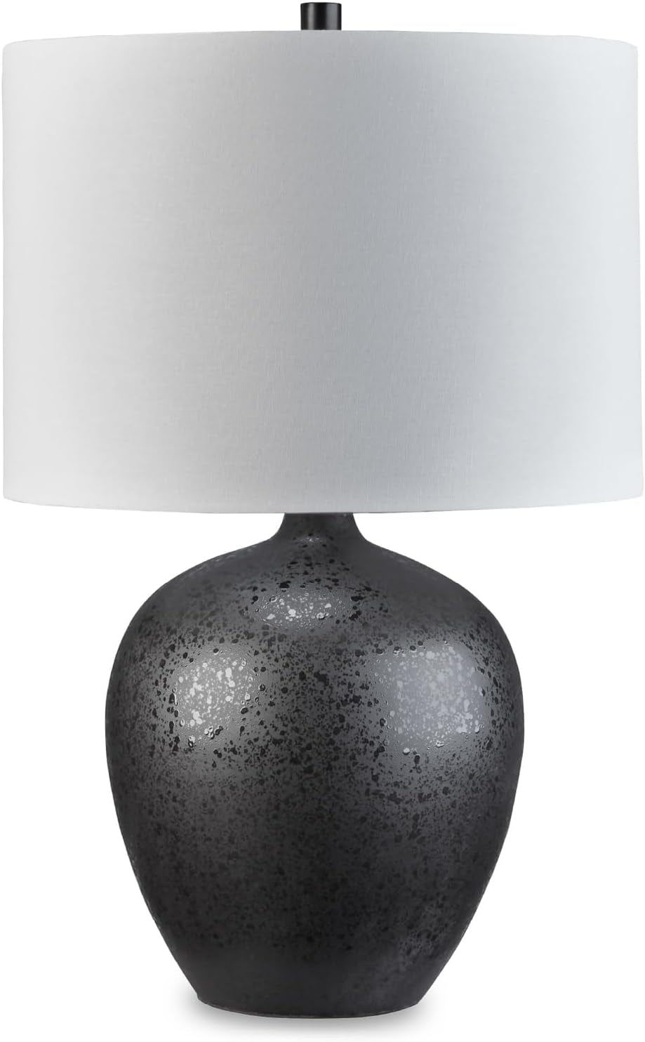Signature Design by Ashley Ladstow Urban 22.5" Sleek Ceramic Table Lamp, Black | Touch-Activated 3-Way Base, White Drum Hardback Fabric Shade, Extra-Long 103-Inch Cord for Flexible Placement