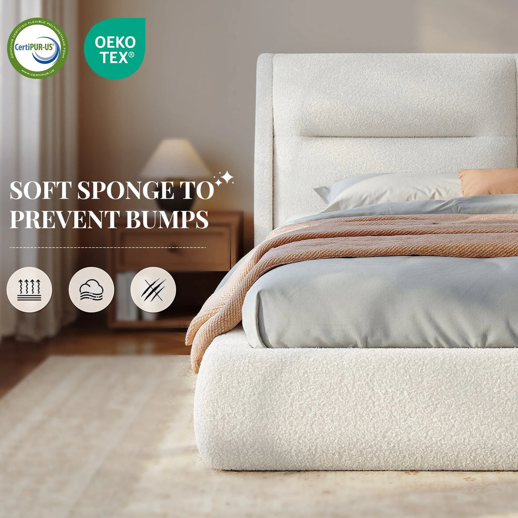 Boucle upholstered cloud bed frame