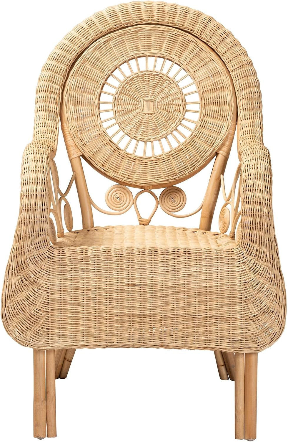 Putri Modern Bohemian Natural Rattan Accent Chair with Swirling Rattan Decors