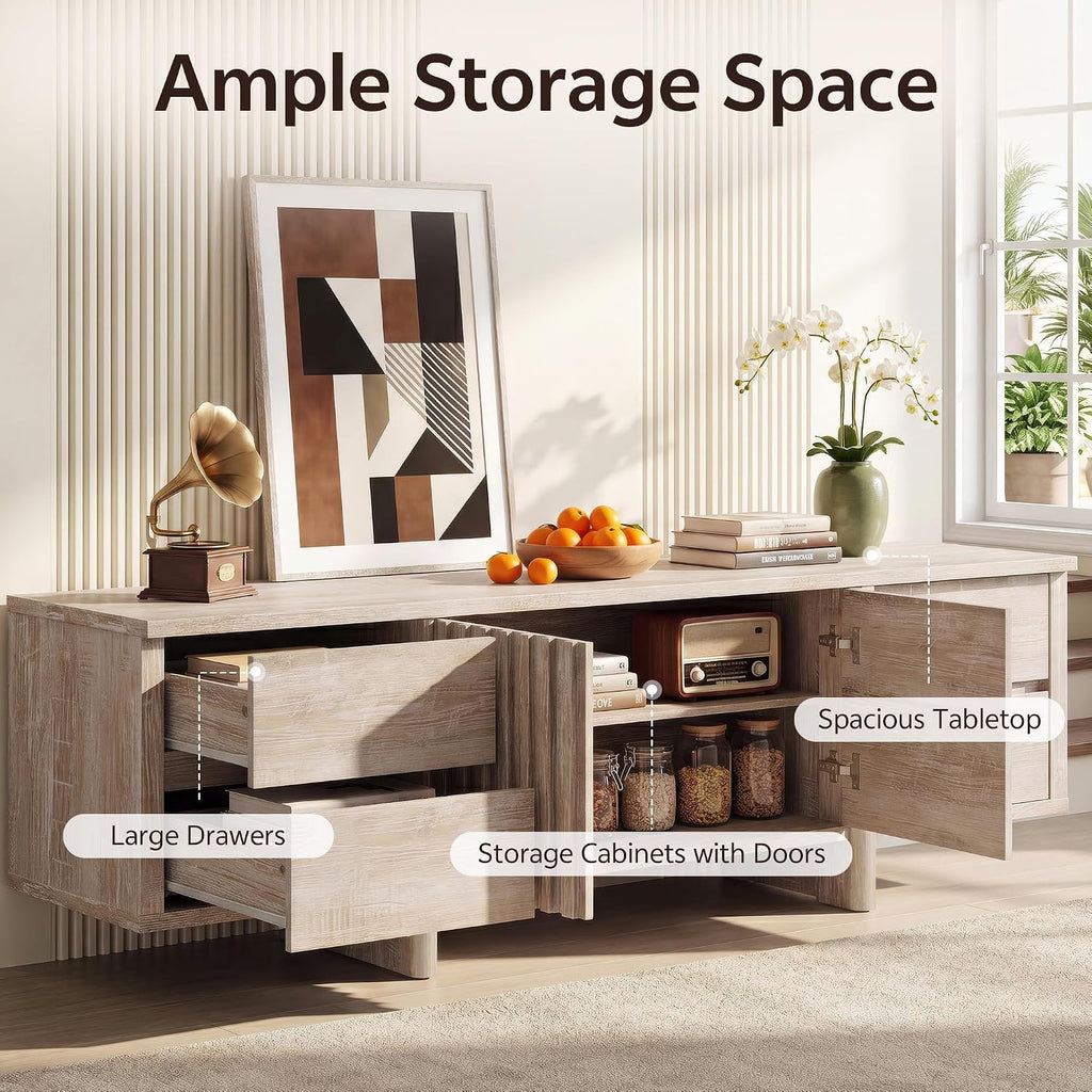 Walnut mid century media console with drawers