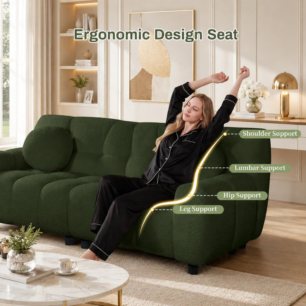 72.8" Cloud Couch Sherpa Modern Loveseat Comfy Boucle Sofa, Green | Boucle Sofa Modern Cloud Couch Comfy Loveseat, Deep Seat Sherpa Tufted Couches for Living Room, Office, Bedroom
