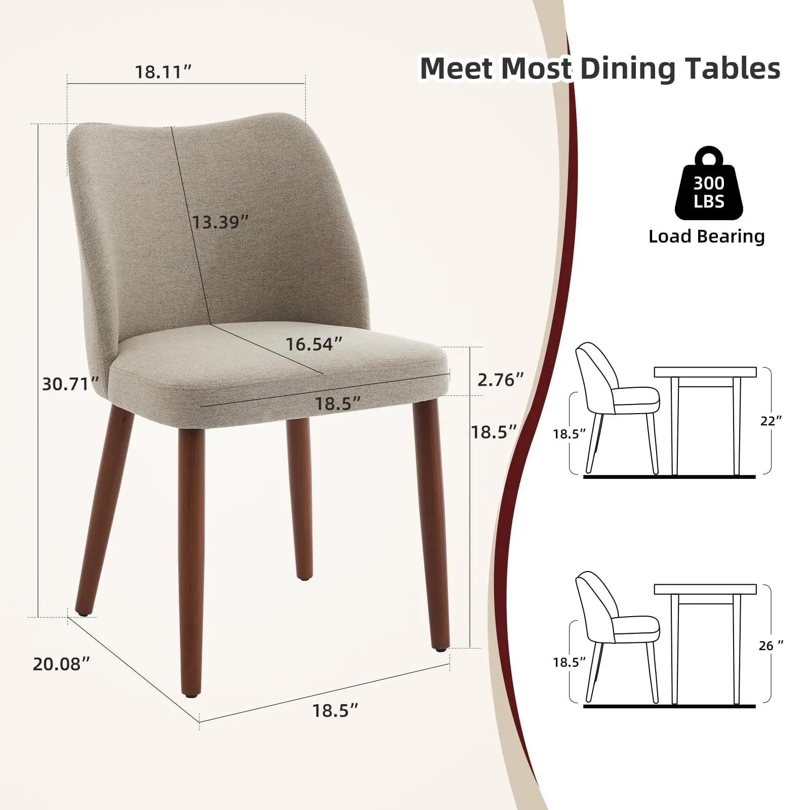 Leather Dining Chairs Set of 2 Upholstered PU Dining Chair with Wood Legs, Wing Backrest, Wooden Kitchen Chairs with Thick Cushi