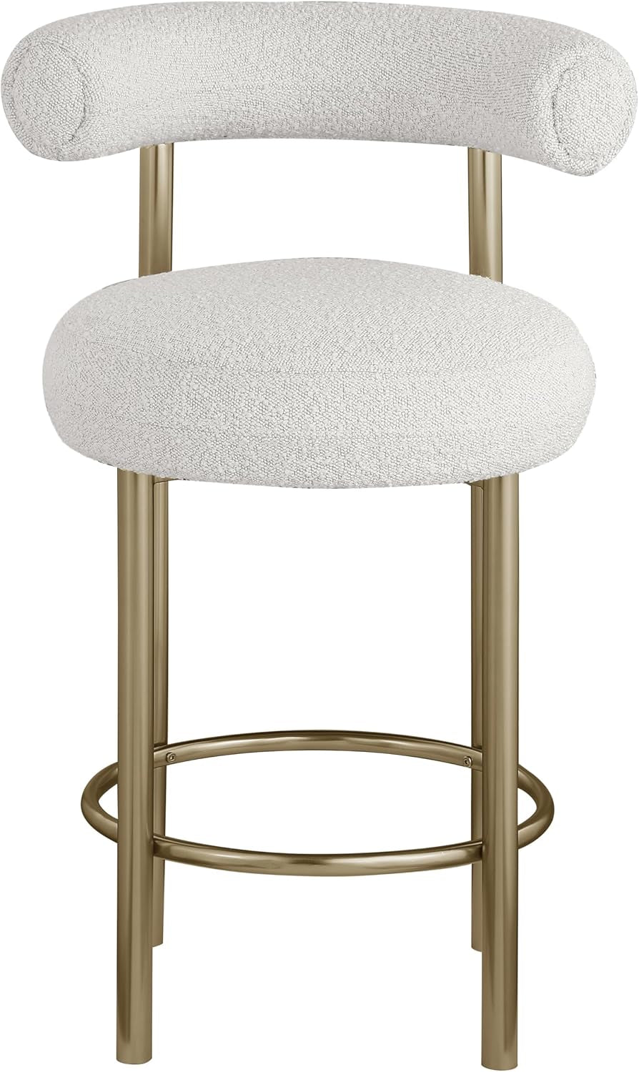 Meridian Furniture 547Cream-C Bordeaux Collection Modern | Contemporary Boucle Fabric Stool, Rich Cream Boucle Fabric, Brushed Brass Finish, Iron Metal Frame, 23" W X 22" D X 35.5" H, Cream, Set of 2