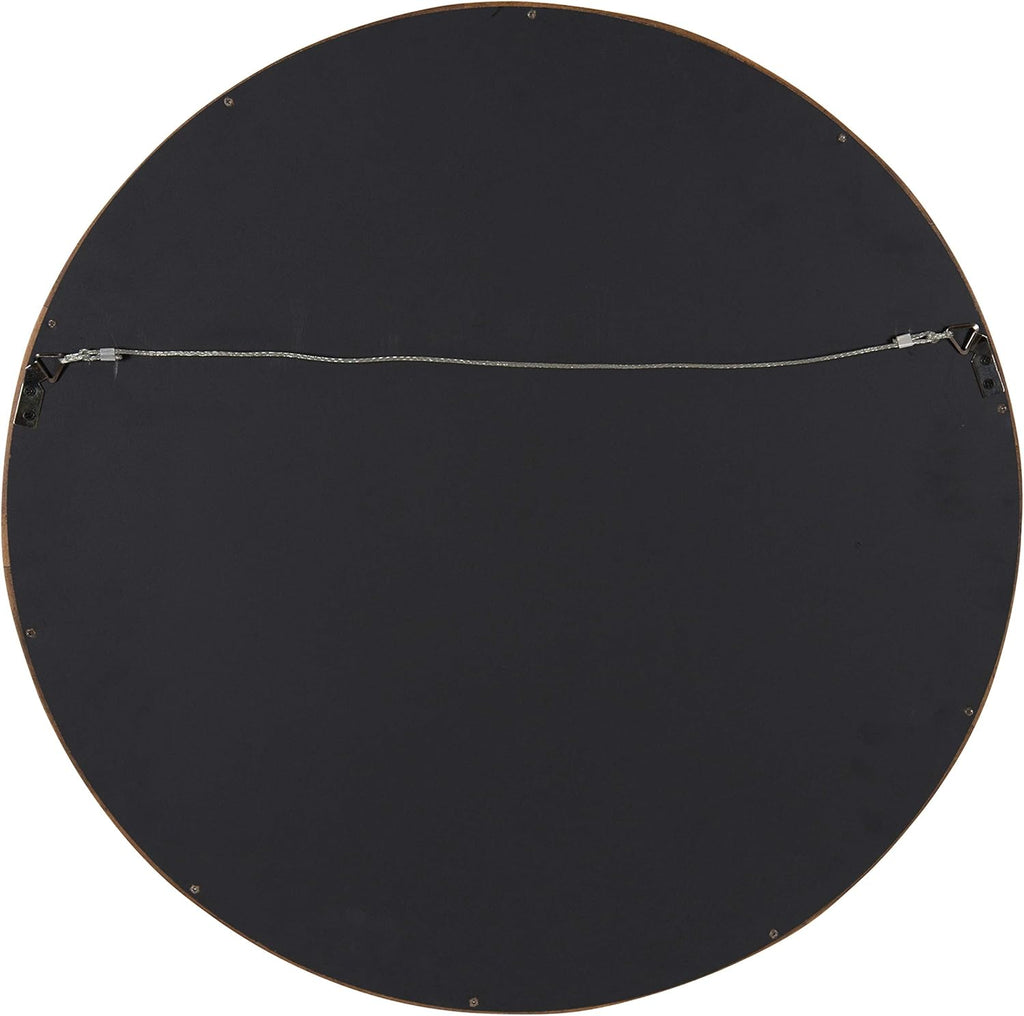 Hutton round Decorative Modern Wood Frame Wall Mirror, 22 Inch Diameter, Walnut Finish