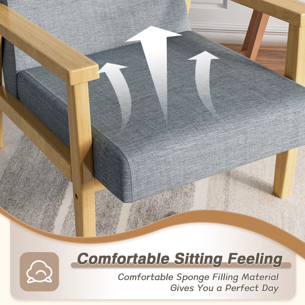 Modern Arm Chair Linen Fabric Upholstered Accent Chair with Solid Wood Frame Gray