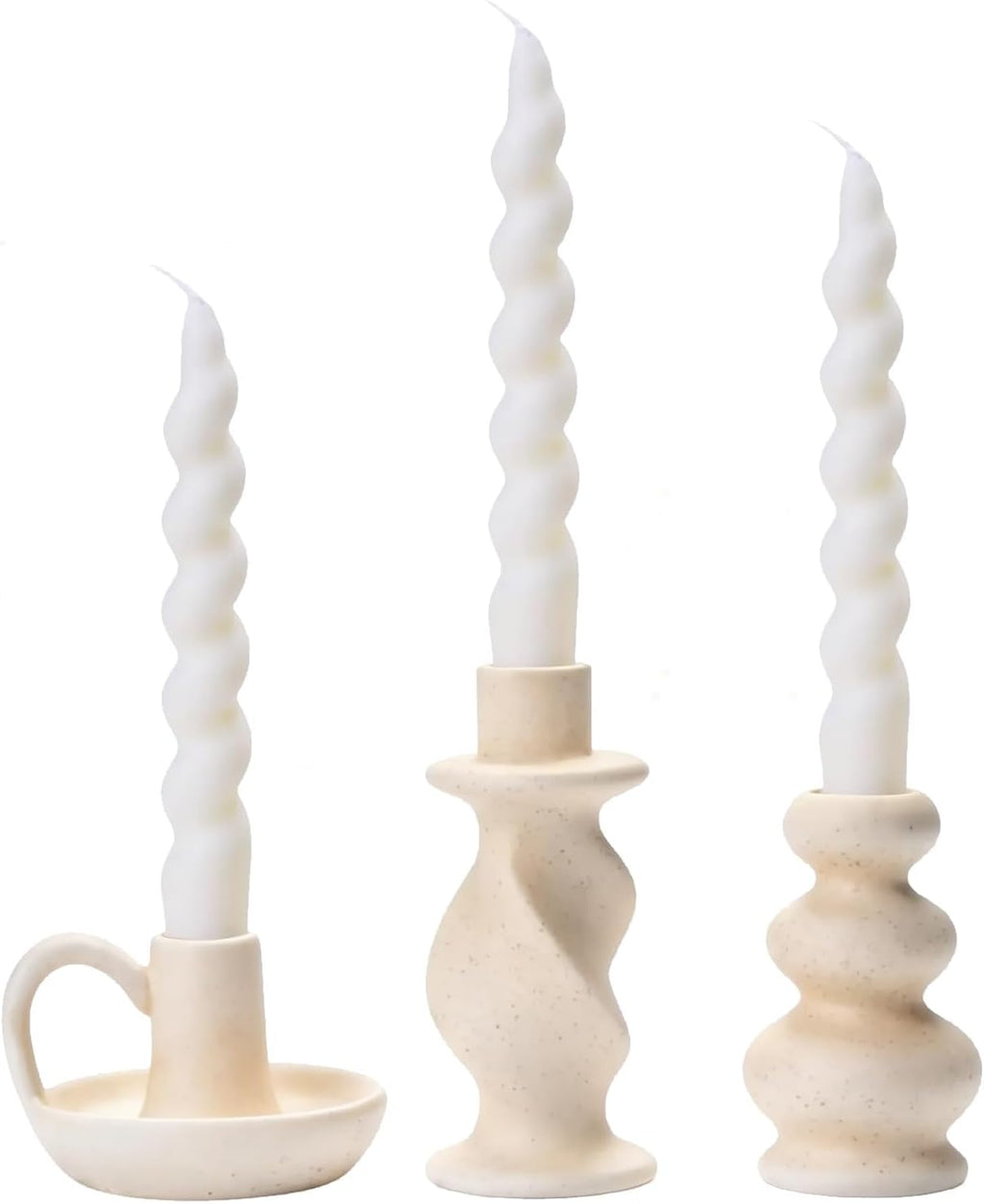 Ceramic Taper Candle Holders, Nordic Candlestick Holder Set of 3 | Cream White Modern Decorative Candle Stand for Home Decor, Dining Table Centerpiece, Housewarming Gift