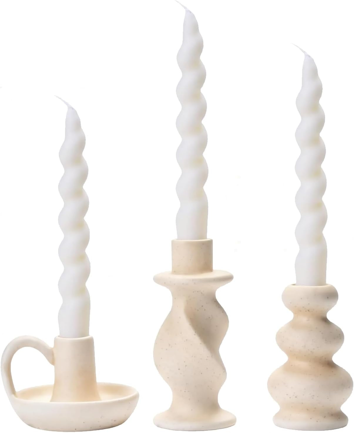 Ceramic Taper Candle Holders, Nordic Candlestick Holder Set of 3 | Cream White Modern Decorative Candle Stand for Home Decor, Dining Table Centerpiece, Housewarming Gift