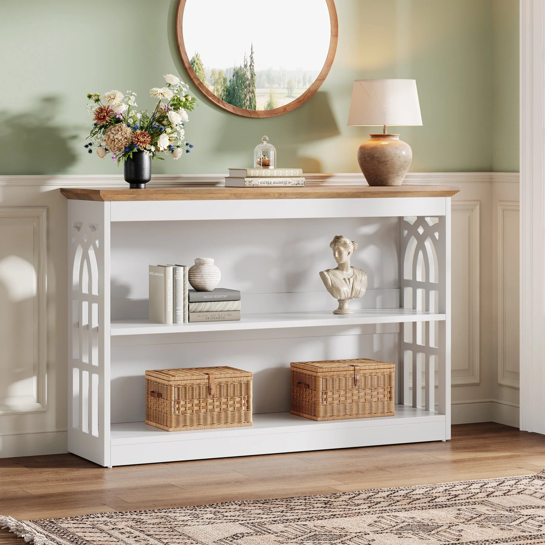 Modern Console Table for Entryway, 41.34-Inch White Sofa Table behind the Couch with 3-Tier Storage, Narrow Hallway Furniture for Living Room
