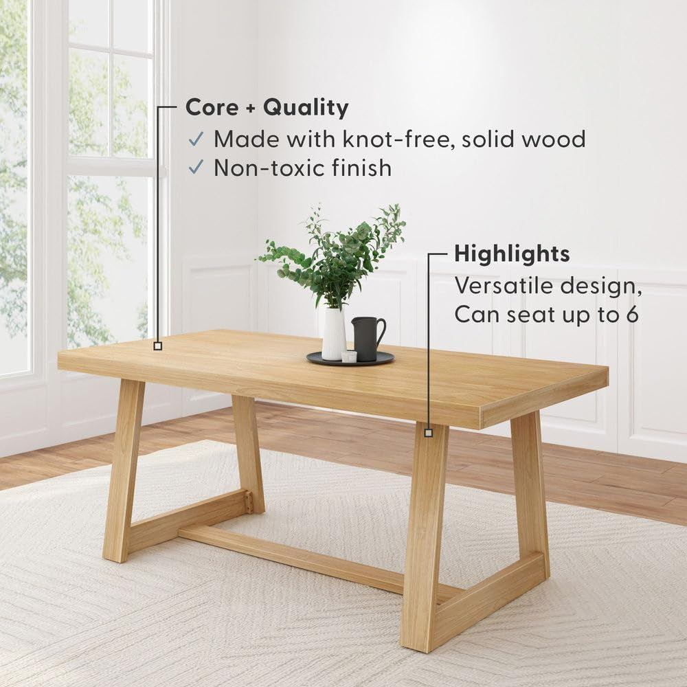 Classic 72 Inch Dining Table, Rectangular, Blonde Wirebrush | Non-Toxic Finishes, Versatile Design, Farmhouse Design, Elegant Details, Easy Assembly, Quick Setup, Solid Wood