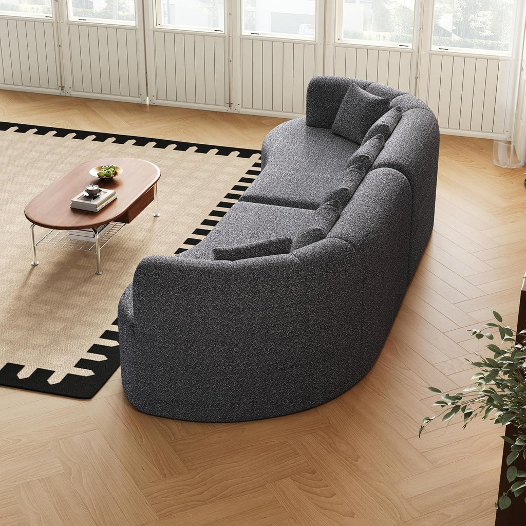 106.3" Curved Sectional Sofa, Oversized Cloud Couch with 6 Pillows, | Deep Seat Sofa for Living Room, Guest, Bedroom, No Assembly Required, Gray