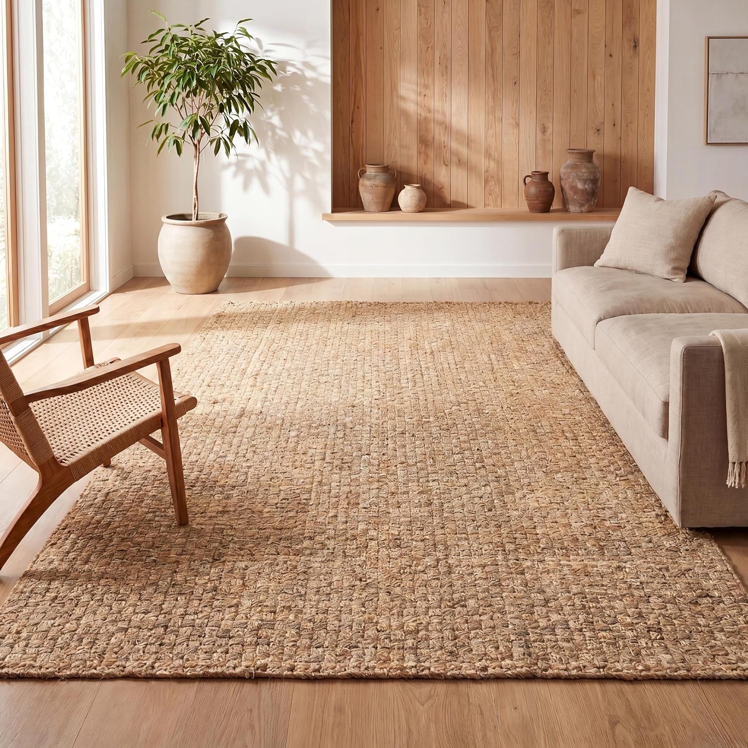 Estera Hand Woven Boucle Chunky Jute Natural Indoor Area Rug, 8X10, Bohemian, Transitional, Easy-Cleaning for Living Room, Bedroom, Kitchen, Pet Friendly, Non-Shedding (NFR102A-8)