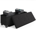Storage Ottoman Bench with Storage Bins, 43-In Storage Bench for Bedroom End of Bed, Large Ottoman Foot Rest, Black Ottoman with Storage for Living Room, Bench with Storage Max 660Lbs, Fabric Ottoman