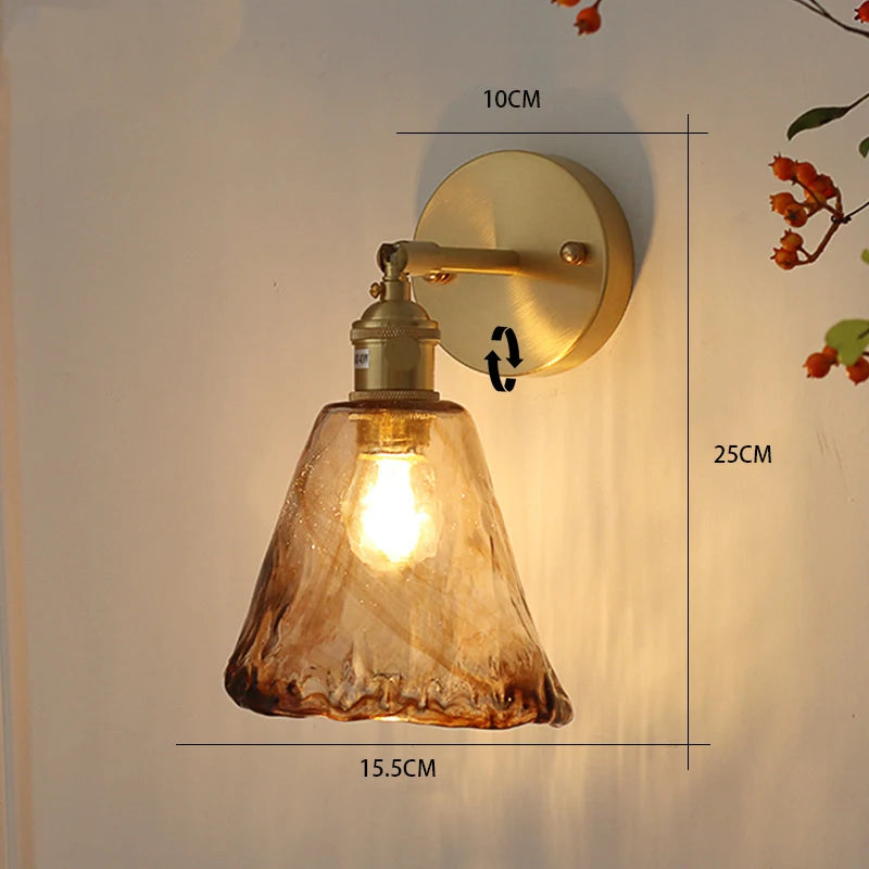 Nordic Style Retro Japanese Style Brass Glass Wall Lamp Home Bar Restaurant Bedroom Bedside Lamp Creative Personality Wall Lamp