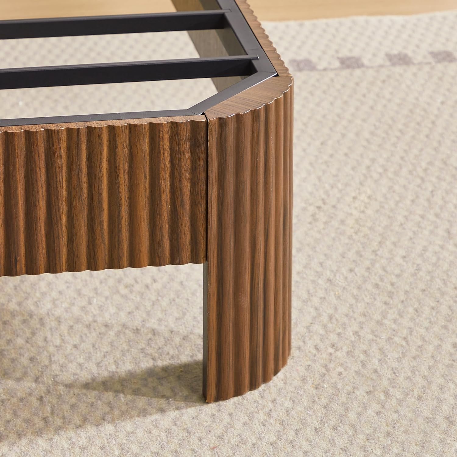 Full XL Bed Frame with Storage Headboard and Charging Station, Wavy Curved Design, Noise-Canceling, Metal Support, Walnut Finish, Full Extra Long Mattress Compatible, Walnut