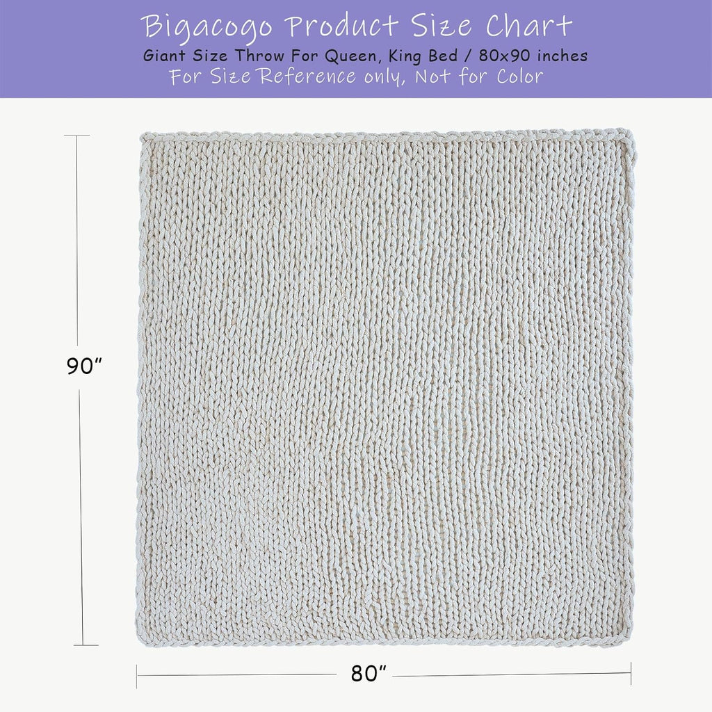 Chunky Knit Throw Blanket for Couch, 80X90 Inches, Pure White | Hand Knit with Jumbo Chenille, Soft Breathable Cable Knit for Sofa Bed Living Room, Machine Washable, Gift for Mom Friend