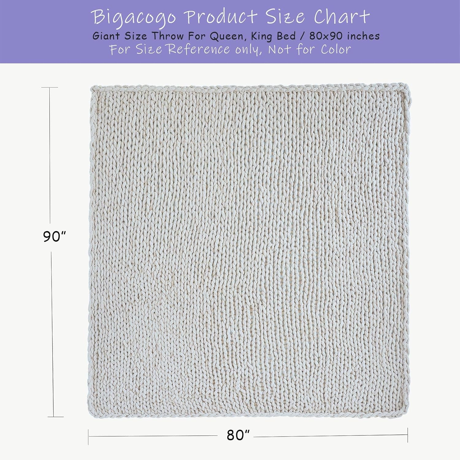 Chunky Knit Throw Blanket for Couch, 80X90 Inches, Pure White | Hand Knit with Jumbo Chenille, Soft Breathable Cable Knit for Sofa Bed Living Room, Machine Washable, Gift for Mom Friend