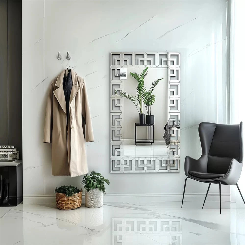 Art Decorative Wall Mirror 48”×28”Rectangle Grecian Venetian Mirror Sliver Accent Mirror for Wall Decor Living Room