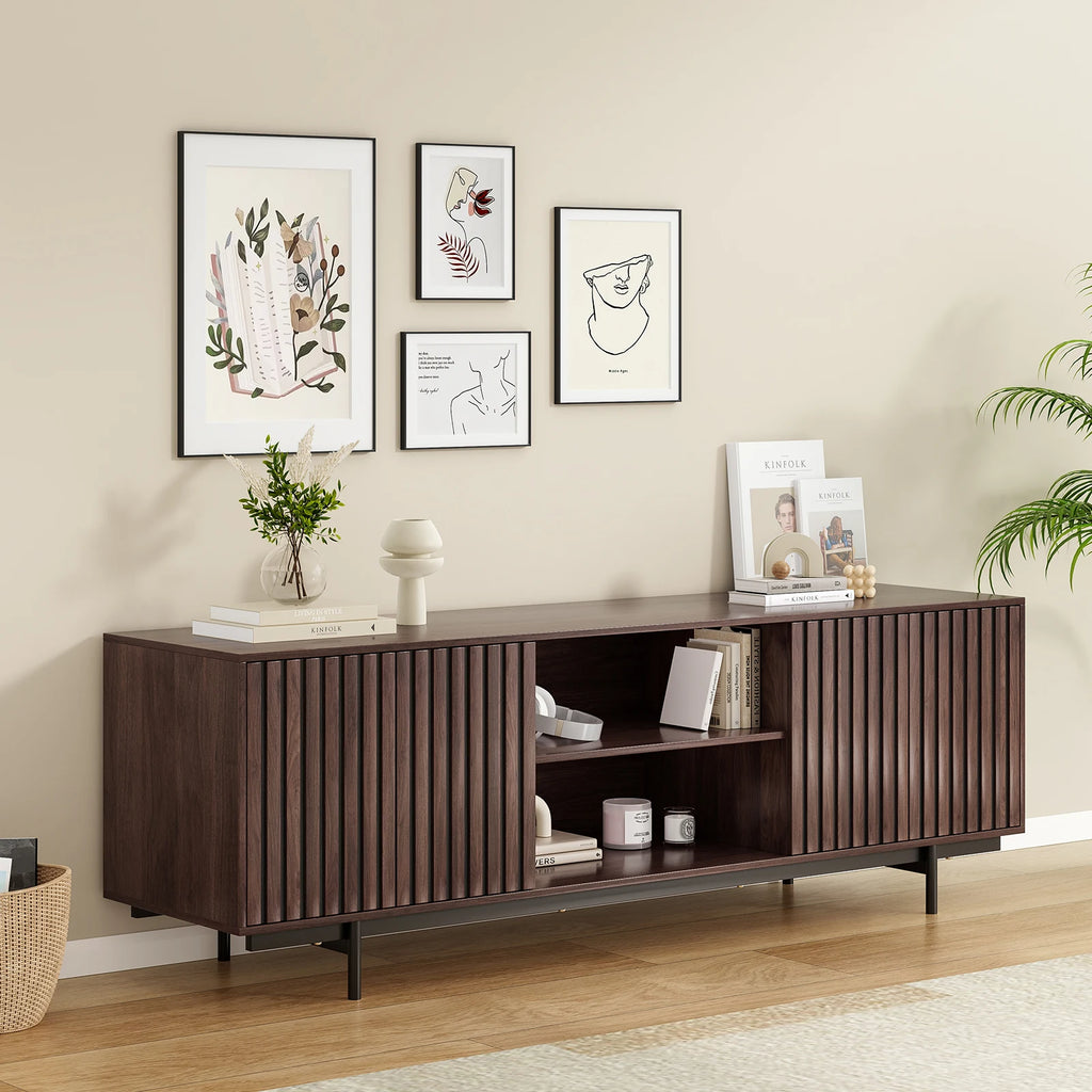Wood TV Stand for Tvs up to 75", Modern Entertainment Center with Storage & Open Shelf, for Living Room, Bedroom