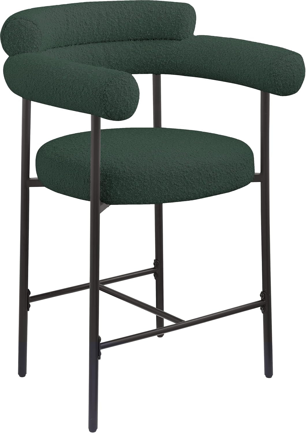 Meridian Furniture 986Green-C Blake Collection Modern | Contemporary Counter Stool with Rich Green Boucle Fabric, Matte Black Iron Metal Frame, 26" W X 23.5" D X 38" H, Green, Set of 2