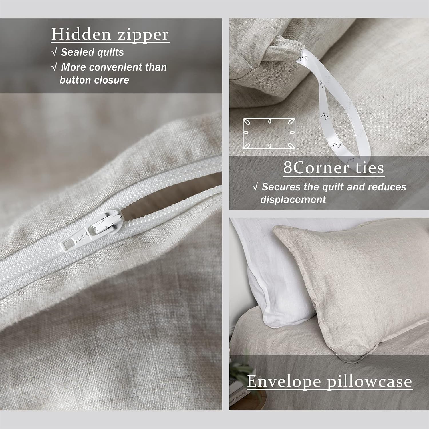 100% Washed French Flax Linen Duvet Cover Set – 3 Pieces, Cooling & Textured Farmhouse Bedding for Hot Sleepers, with Zipper Closure (Natural Linen, King)