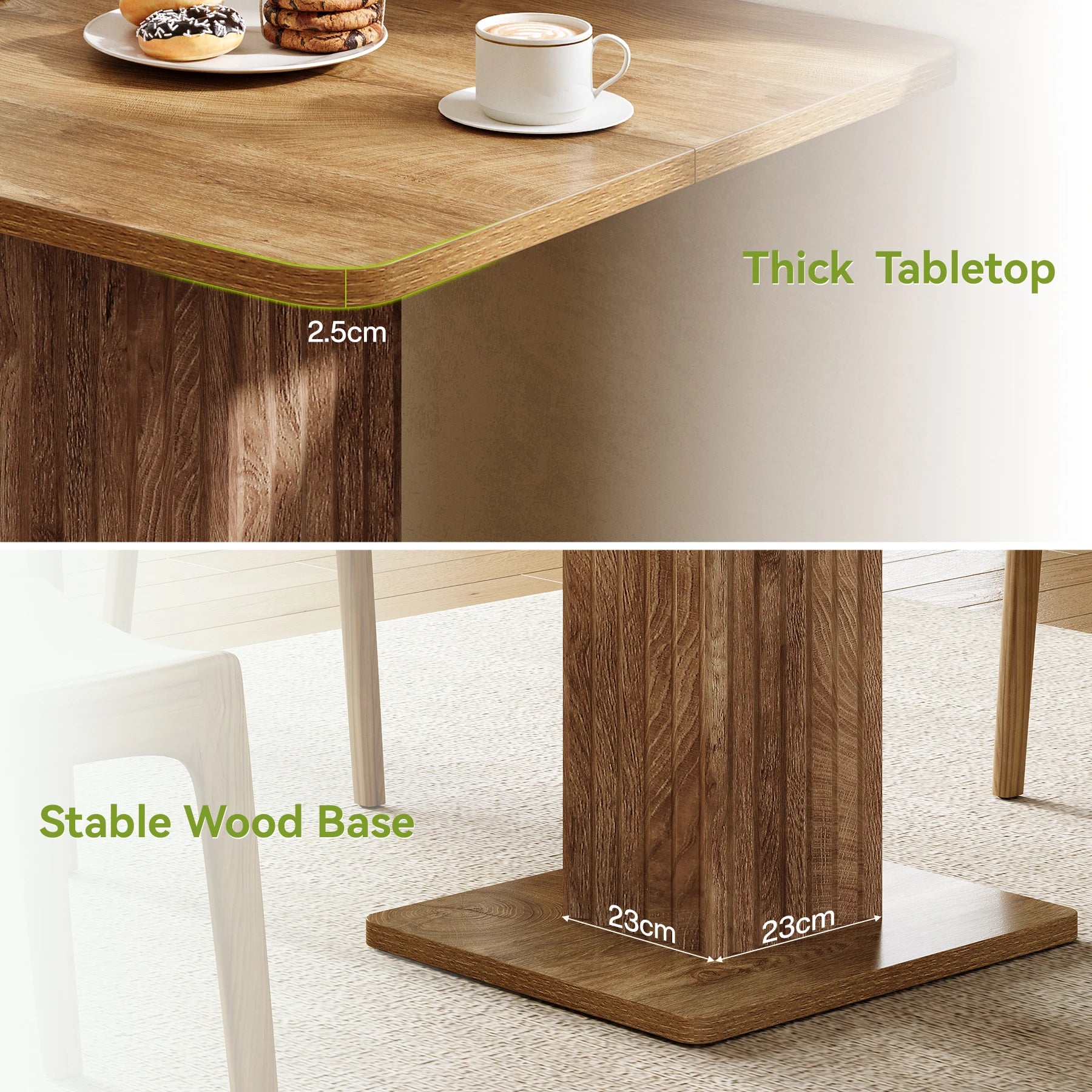 Dining Table for 4, 90 Cm X 80 Cm X 75 Cm Small Kitchen Table with Sturdy Base, Farmhouse Dinner Table for Dining Room, Living Room, Kitchen, Brown