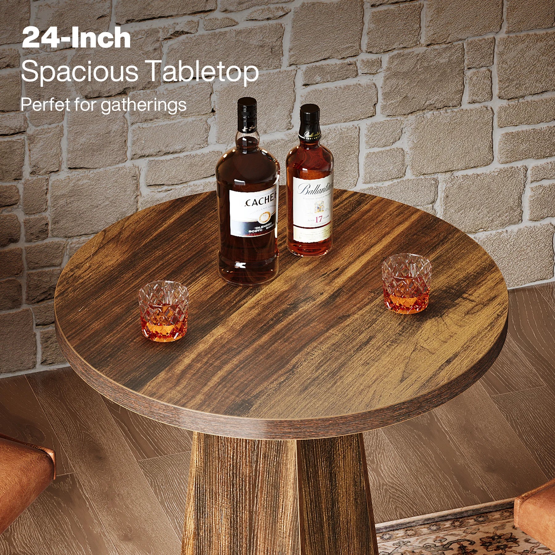 round Bar Table, 37.4" High Pub Table with Metal Footrest, Drink Bar Station for Small Bars, Dining Room, Kitchen, Brown (Only Table)