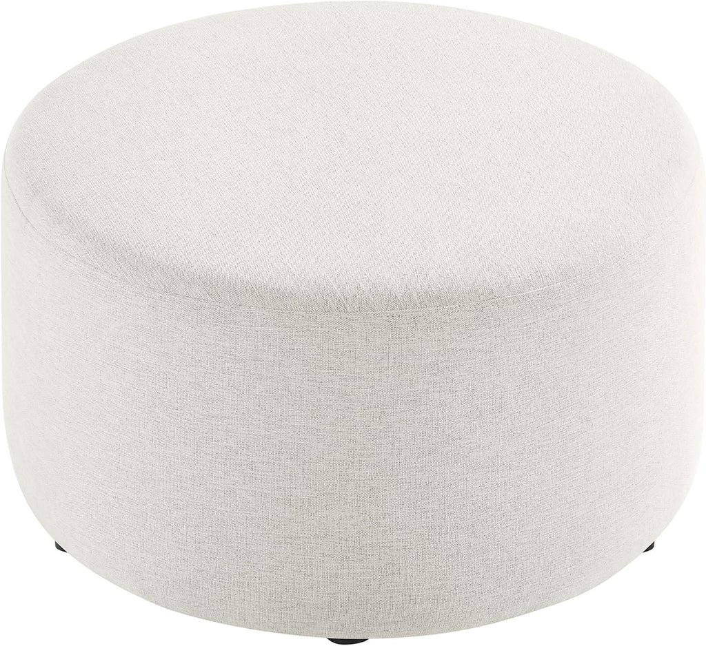 Callum 29 Inch round Ottoman in Heathered Weave Ivory - Heathered Woven Fabric - Versatile Upholstered Coffee Table and Footrest - Couch Ottoman - Living Room Accent Table