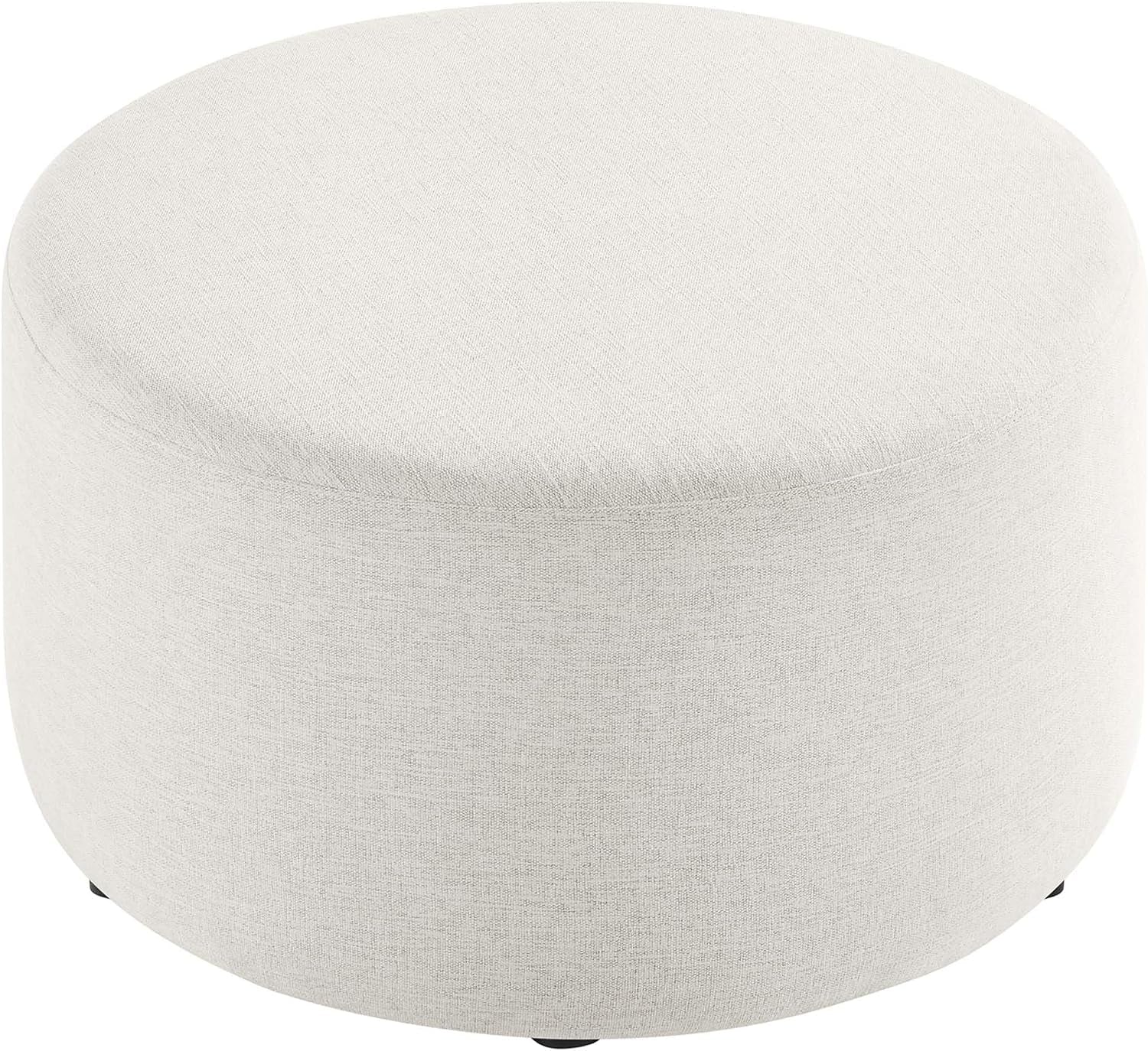 Callum 29 Inch round Ottoman in Heathered Weave Ivory - Heathered Woven Fabric - Versatile Upholstered Coffee Table and Footrest - Couch Ottoman - Living Room Accent Table